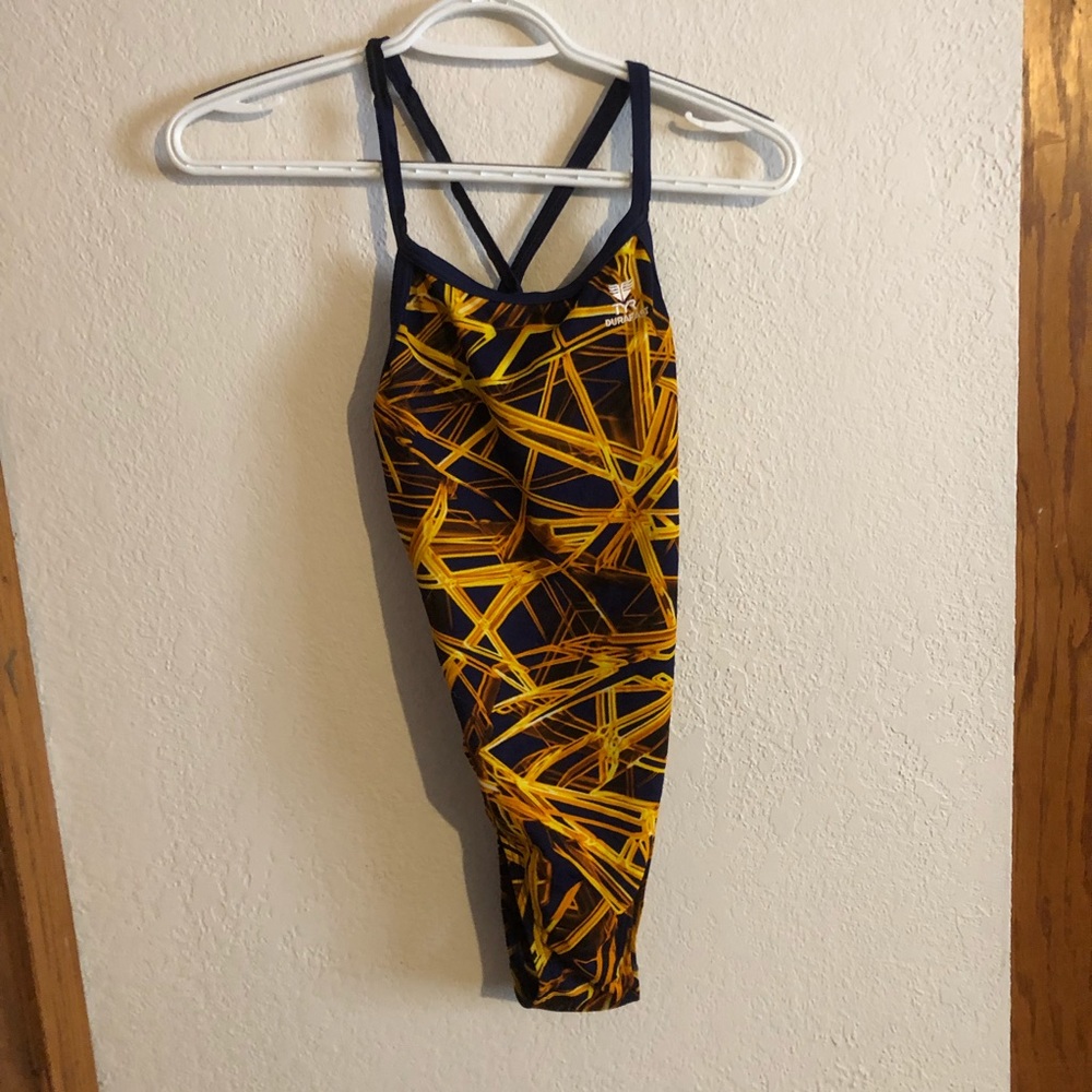 TYR Durfast yellow / navy blue one piece swimsuit